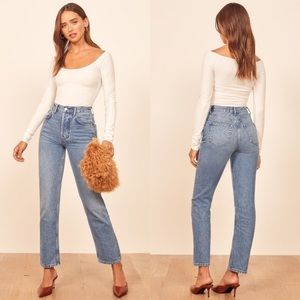 Reformation Jeans Cynthia High Rise Straight Long Jean In Colorado Wash 27 NWOT